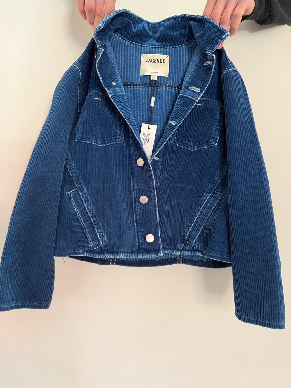 L'AGENCE Janelle Women's Dark Blue Corduroy Trucker Jacket